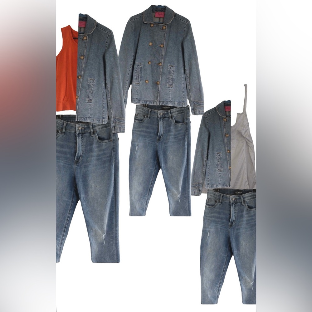 Vintage Classic Double Breasted Cotton Jean Jacket Sz S Blue Wash Denim